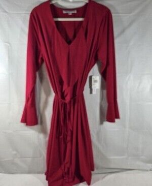 Emma & Michele Women’s Red V-Neck Long Sleeve Ruffle Wrap Dress – Size 1X – NWT